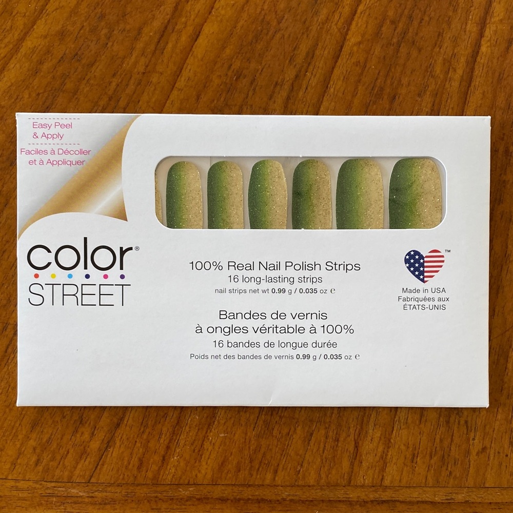 4/$25 Color Street Feeling Lucky Green to Gold Ombre Glitter Nail Strips NEW